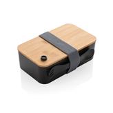 PP lunchbox with bamboo lid & spork, black