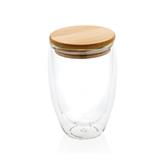 Double wall borosilicate glass with bamboo lid 350ml, transp
